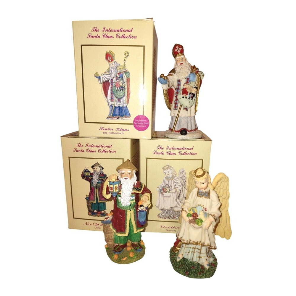 International Santa Claus Collection Figurines 3-Set China Germany Netherlands